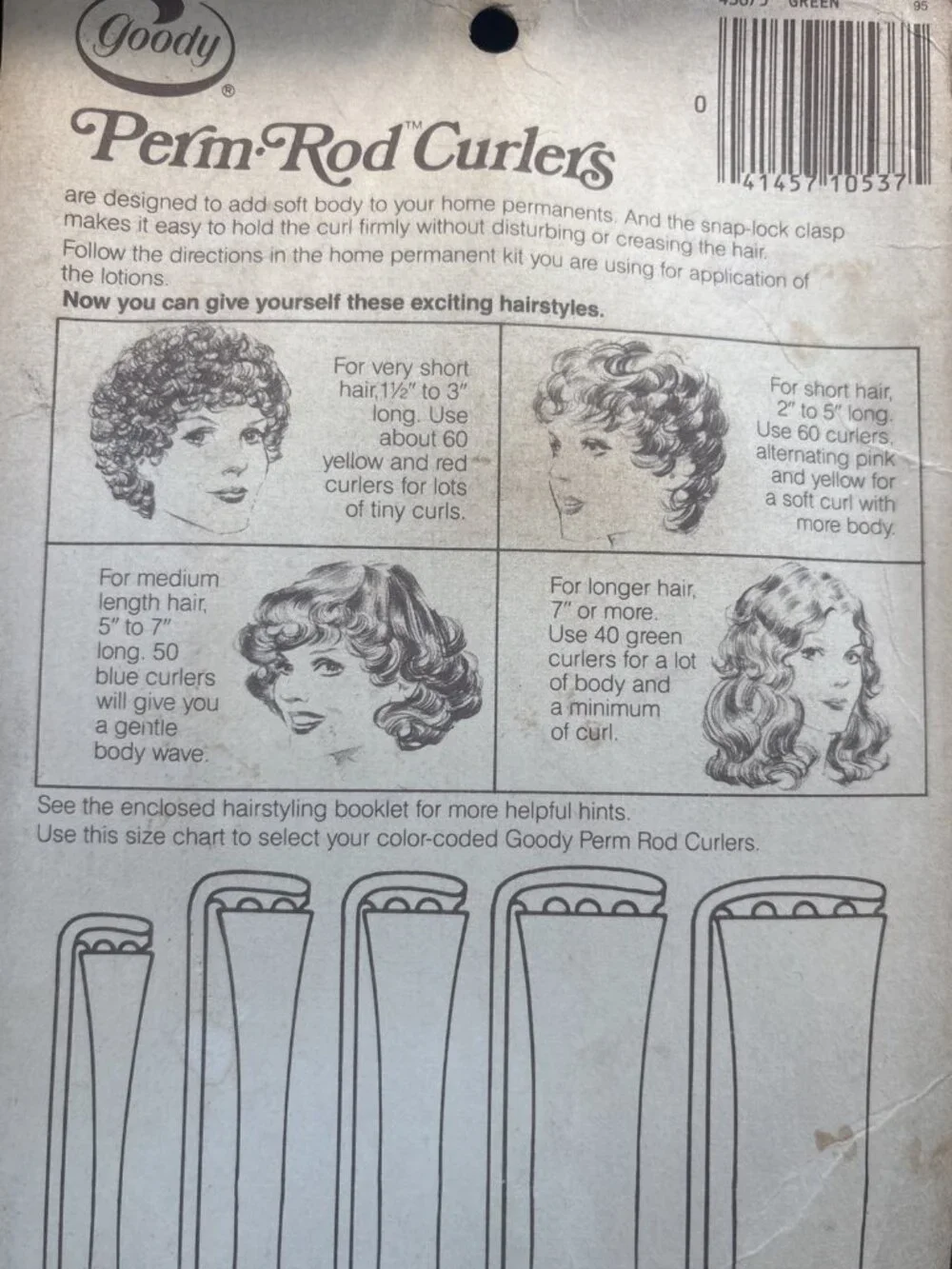 PERM CURLERS GOODY LARGE RODS #430/4 QTY 7 1978 USA BLUE PLASTIC OPEN BOX UNUSED